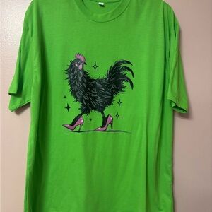 Green T-Shirt with Rooster Graphic